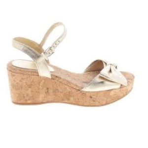 5/$25 Gianni Bini Gold Bow Cork Platform Wedge Sandal